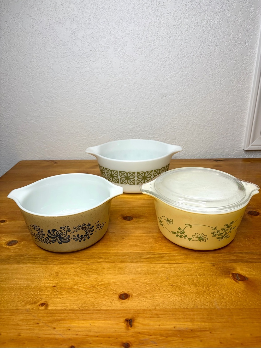 Vtg Pyrex Shenandoah Yellow Homestead Speckled Green Verde Squares Flower Lot 4